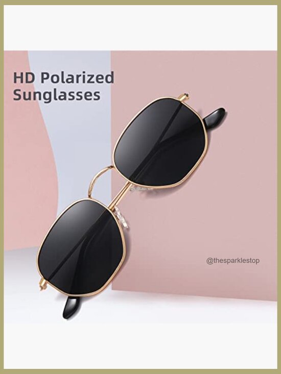 Metal Frame Polarized Hexagon Sunglasses UV400 Protection Wrap Around